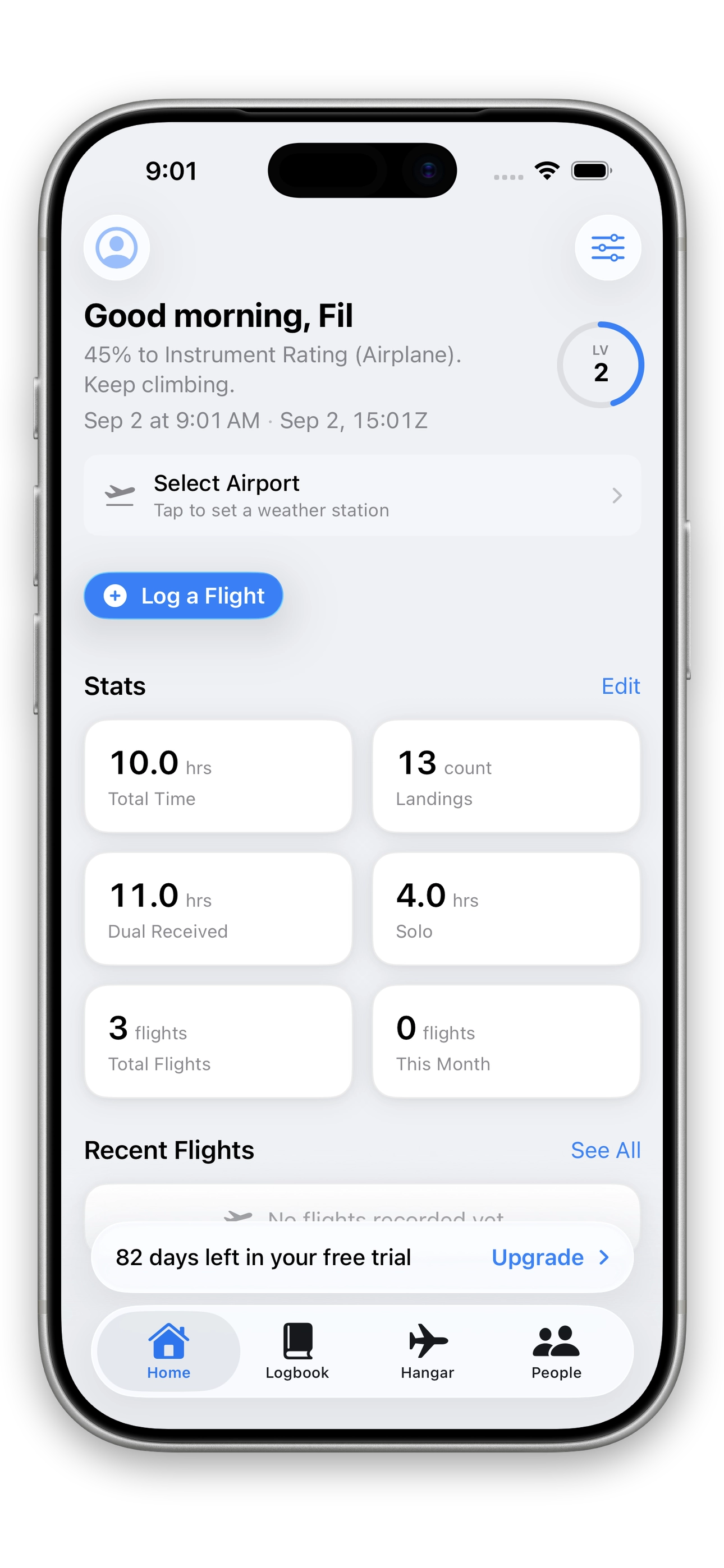 The Abeam Pilot dashboard on an iPhone